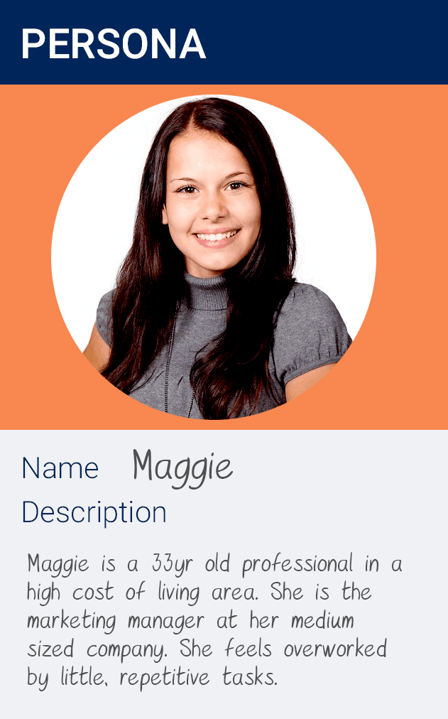 A graphic for our buyer persona Maggie with her name and description