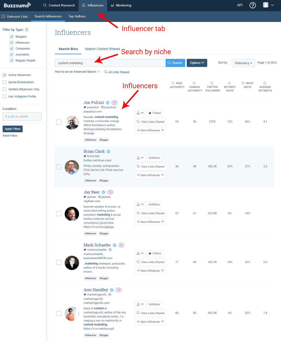 buzzsumo influencers